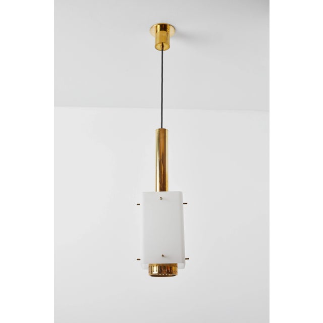 Large 1950s Stilnovo Model Brass and Glass Pendant With Original Yellow Label For Sale - Image 9 of 13