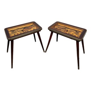 Vintage German Hand Carved Painted Side Tables - a Pair For Sale