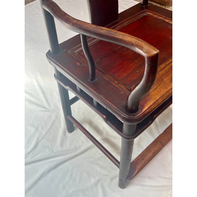 Brown 19th Century Chinese Ming Style Elmwood Official's Hat Armchair For Sale - Image 8 of 9
