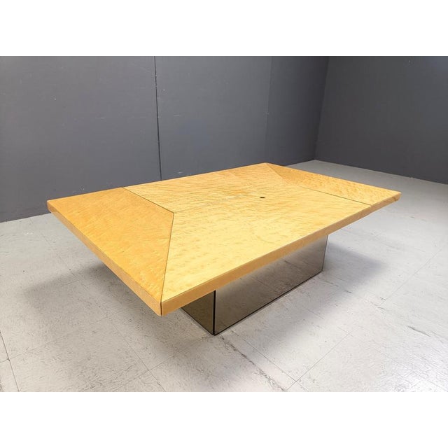 Brown Vintage Ash Wood Hidden Bar Coffee Table attributed to Paul Michel, 1970s For Sale - Image 8 of 11