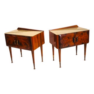 Art Deco Bedside Tables in Briar Brass and Glass, 1950s, Set of 2 For Sale