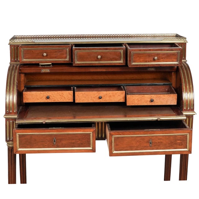 Wood 19th Cent Signed Mahogany French Maison Jansen Secretaire Desk For Sale - Image 7 of 7