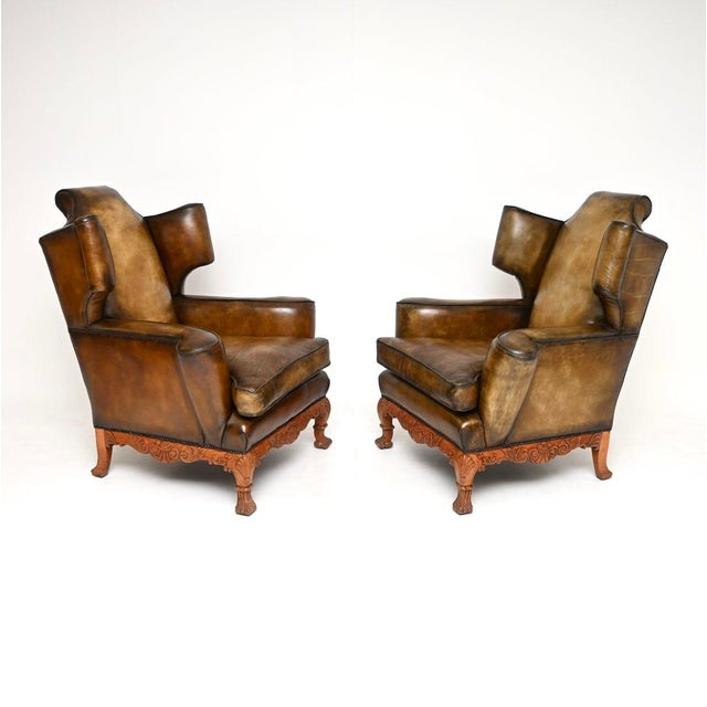 Vintage Leather Wing Back Chairs, 1920s, Set of 2 For Sale - Image 3 of 11