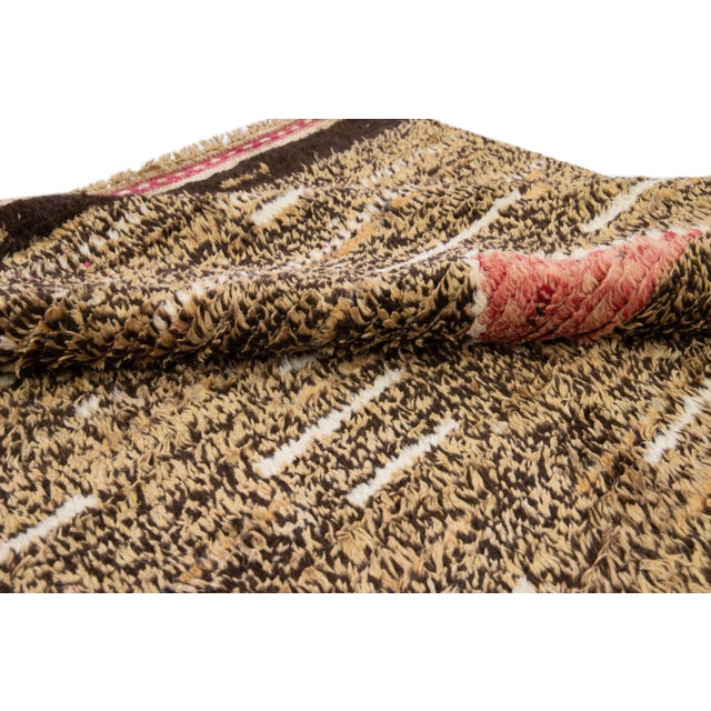 Modern Moroccan Style Tan Handmade Wool Rug With Multicolor Abstract Design For Sale In New York - Image 6 of 11
