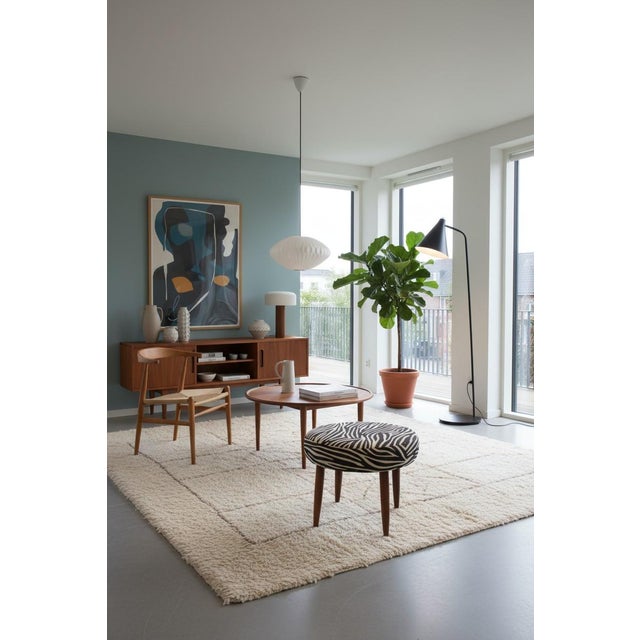 Wood Danish Stool in Teak with Zebra Striped Upholstery, 1960s For Sale - Image 7 of 11