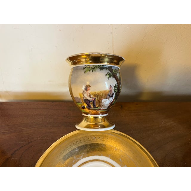 Antique Early 19th Century French Empire Paris Porcelain Tea Cup & Saucer Decorated With a Courting Couple For Sale - Image 12 of 14
