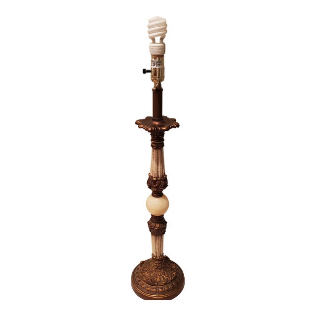 Vintage Hollywood Regency Table Lamp With Alabaster Orb and Bronze Accents For Sale