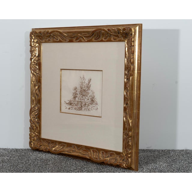 Mid 19th Century Original Théodore Rousseau, Landscape With Stone Fence, Walnut Ink on Paper, 22k GGL Gilded Frame For Sale - Image 4 of 5