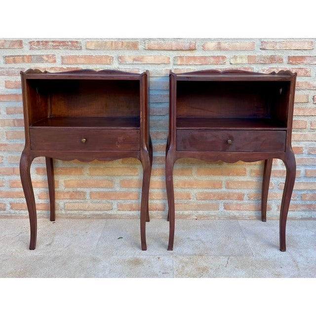 Pair of Louis XV Style Bedside Tables with Drawer, Mid-20th Century For Sale - Image 6 of 11