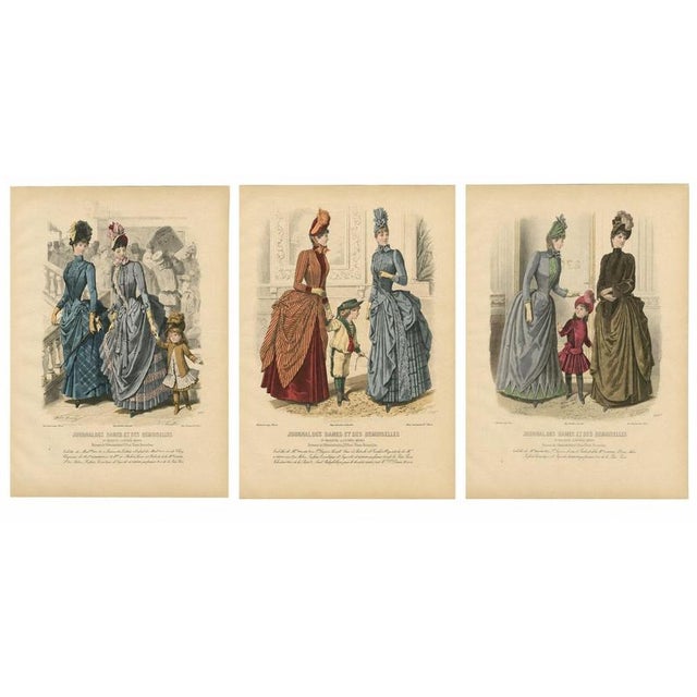 French Fashion Plates with Paris Ladies & Children, 1880, Engravings, Set of 3 For Sale - Image 9 of 9