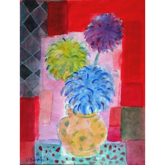 "Autumn flowers" is a colorful still-life painting created in 1995. It was made on paper using watercolors and measures...