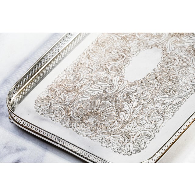 English Lovely Vintage Small Silverplate Gallery Vanity Tray Luxury Home Decor For Sale - Image 3 of 11