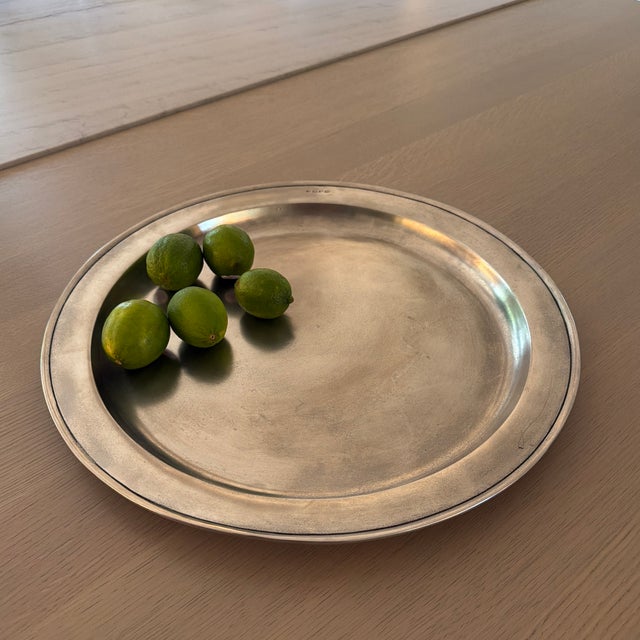 Rustic Large Handmade Round Pewter Platter by Match 1995 For Sale - Image 3 of 11