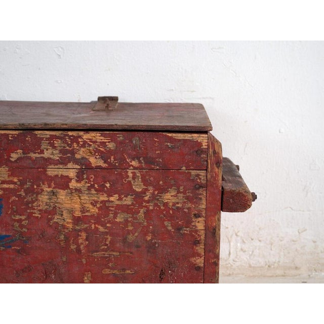 Red Antique Rustic Red-Painted Trunk, Central Europe, 1880 For Sale - Image 8 of 11