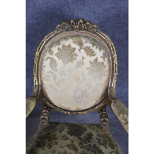 Pair Louis XVI Gilt Frame Upholstered Armchairs For Sale - Image 4 of 12