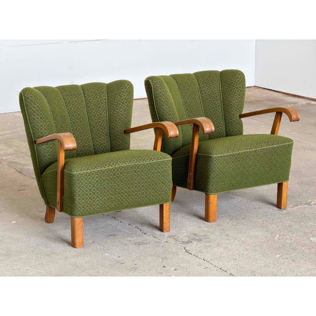 Scandinavian Modern Lounge Chairs in Green Wool, 1940s, Set of 2 For Sale - Image 10 of 10