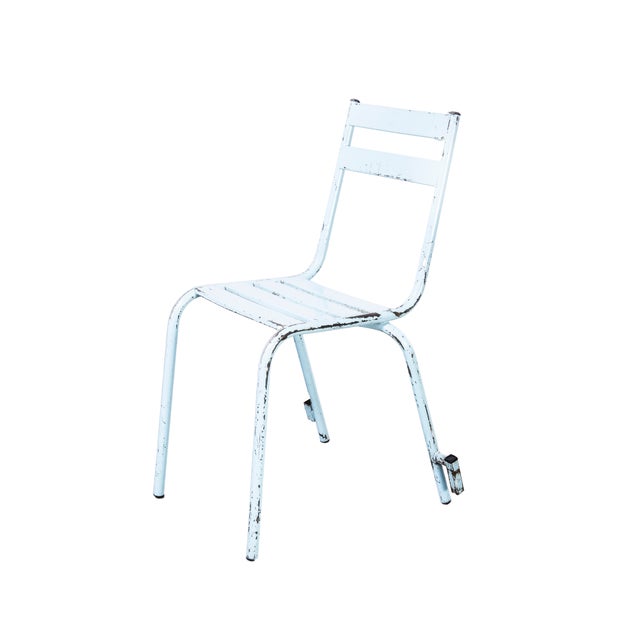 1950’s French ArtProg Sky Blue Metal Stacking Outdoor Chairs -Various Quantities Available. - Set Of Four Reminiscent of...