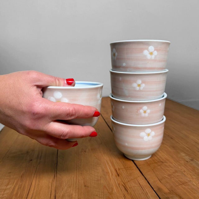 Arita-Yaki Yunomi Tea Bowls with Blossoms, 1980s, Set of 5 For Sale - Image 4 of 16