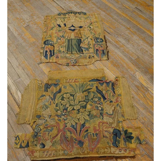 Mid 17th Century Flemish Tapestry Set, Size: 2' 6"x 4' 6" Elegant Antique Belgian Floral Tapestry Rug, Country of Origin:...