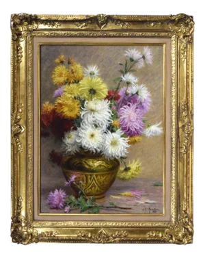 Antique French Floral Still Life of Chrysanthemums by Desire Alfred Magne