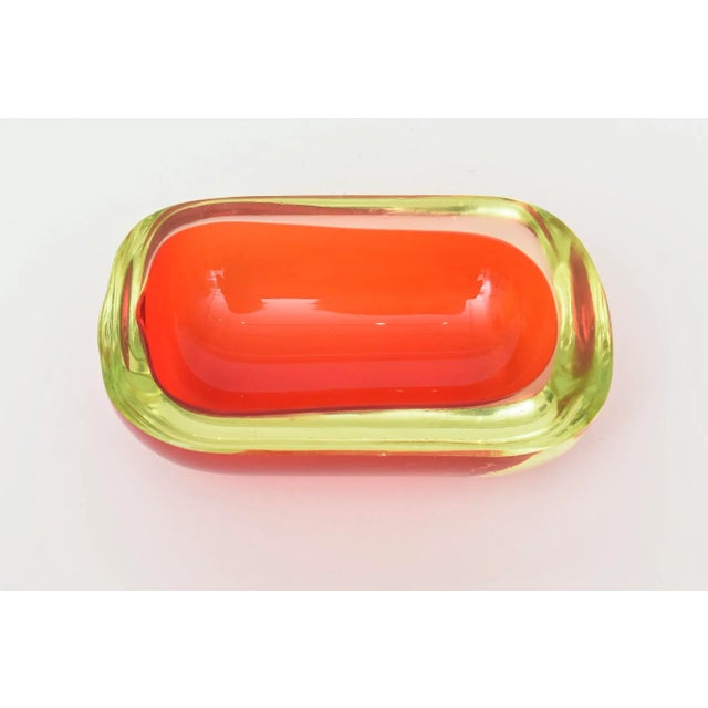 Mid-Century Modern Vintage Murano Flavio Poli Red and Yellow Uranium Sommerso Glass Oblong Bowl Rare For Sale - Image 3 of 12