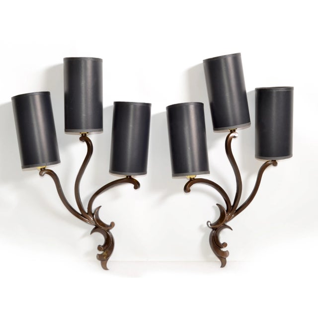 Riccardo Scarpa Bronze Sconces & Shades, Wall Lights Art Deco Italy 1950 - Pair For Sale - Image 13 of 13