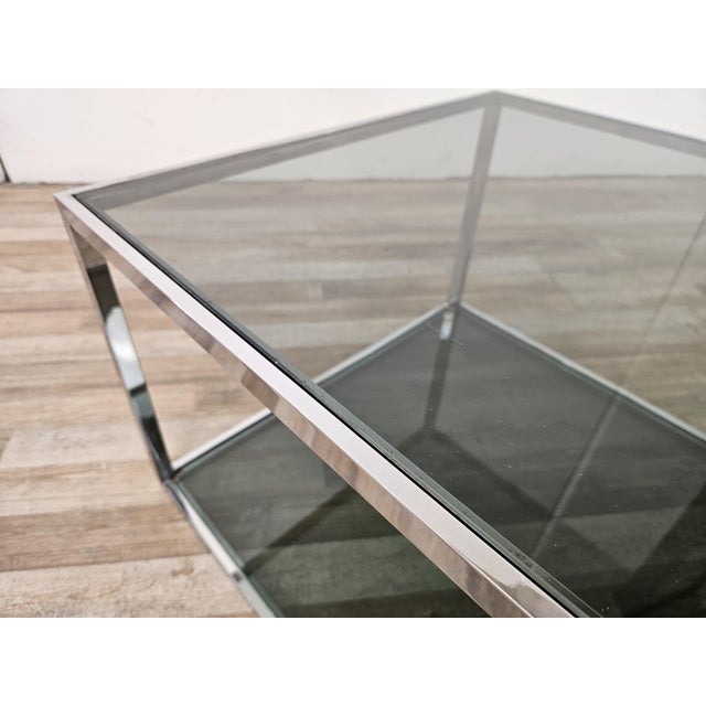 1970s Steel Coffee Table with Two Smoked Glass Shelves, 1970 For Sale - Image 5 of 13