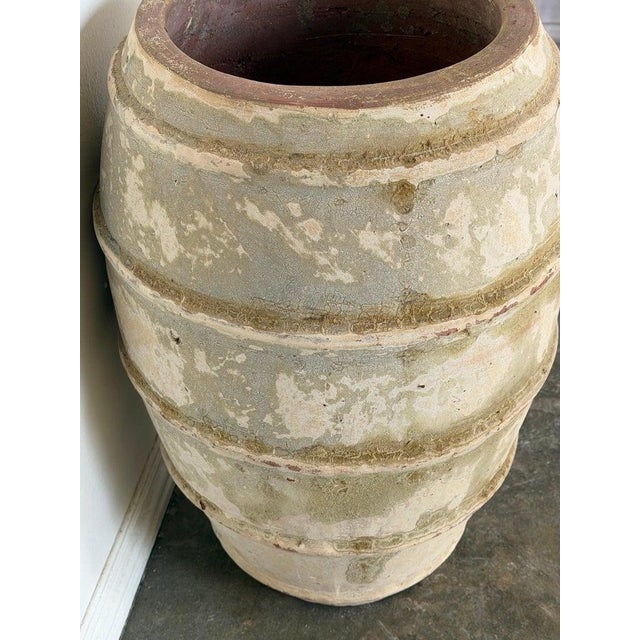 Late 20th Century Vintage Barrel Form Terracotta Planter - Ribbed Olive Jar For Sale - Image 5 of 11