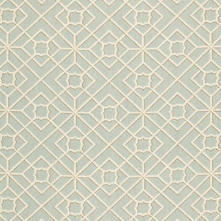 Schumacher Luan Fretwork Fabric in Sky For Sale