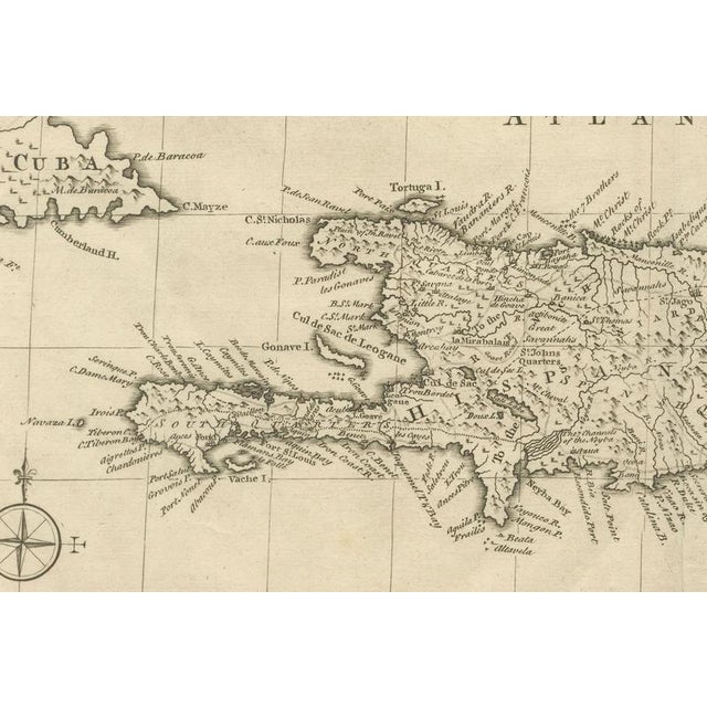 Black Antique Map of Cuba with Caribbean Sea Chart by Bowen, 1744 For Sale - Image 8 of 10
