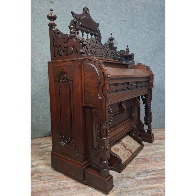Brown Neo-Gothic Art Harmonium in Carved Walnut For Sale - Image 8 of 12