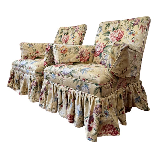 Mid 20th Century Pair of Chintz Skirted Armchairs For Sale