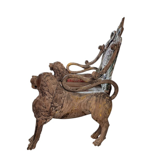 Late 19th Century Late 19th Century Anglo-Indian Peacock and Lion Throne Chair For Sale - Image 5 of 17