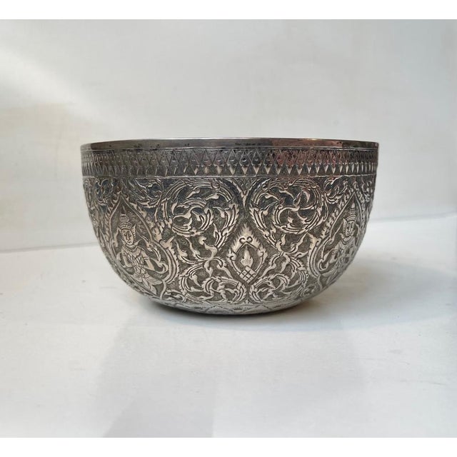 19th Century Buddhist Singing Bowl in Repousse Silver, Set of 2 For Sale - Image 3 of 14