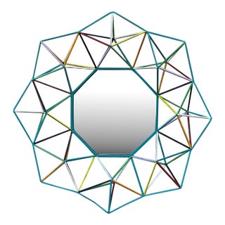 Funky One-of-a-Kind Hand-Painted Geometric Metal Mirror – 3d Sunburst Wall Art For Sale