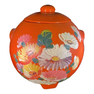 1930s Ransburg Pottery Orange Hand Painted Pot