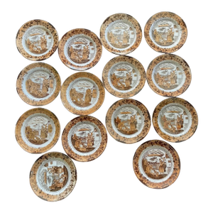 19th Century Copper English Transferware Chinoiserie Plates - Set of 14