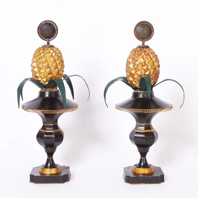 Goldenrod Pair of Vintage Italian Tole Pineapples For Sale - Image 8 of 8