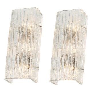 Ice Glass Wall Sconces from Kalmar, Austria, 1960s, Set of 2 For Sale