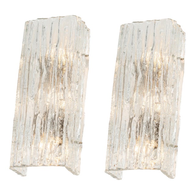 Ice Glass Wall Sconces from Kalmar, Austria, 1960s, Set of 2 For Sale