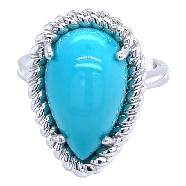 Natural Persian Turquoise Ring Size 6 14k White Gold 6.21 TCW Certified For Sale