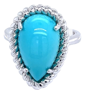 Natural Persian Turquoise Ring Size 6 14k White Gold 6.21 TCW Certified