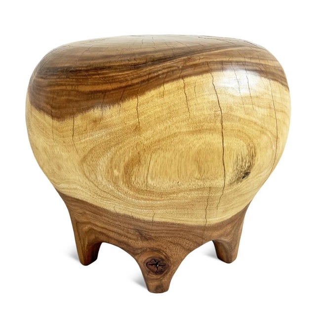 Contemporary Two Tone Acacia Wood Bulb Vintage Stool / Table For Sale - Image 3 of 4