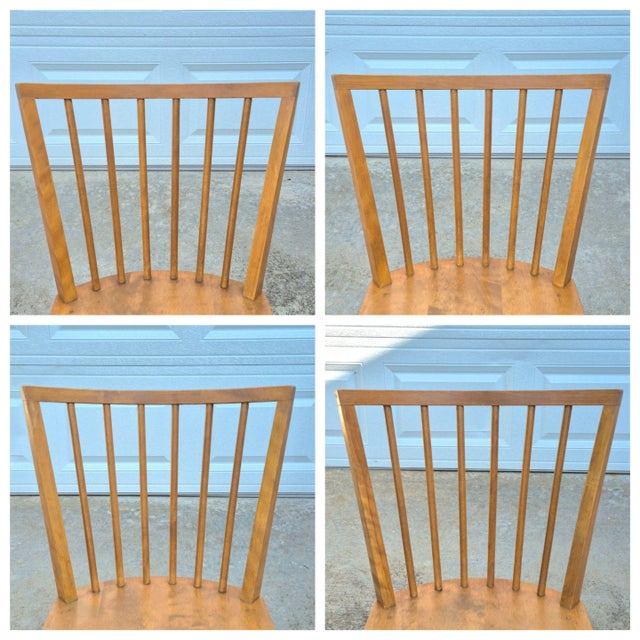 1950s Midcentury Modern Russel Wright for Conant Ball Solid Birch Spindle Back Dining Chairs, Set of 4 For Sale - Image 5 of 17
