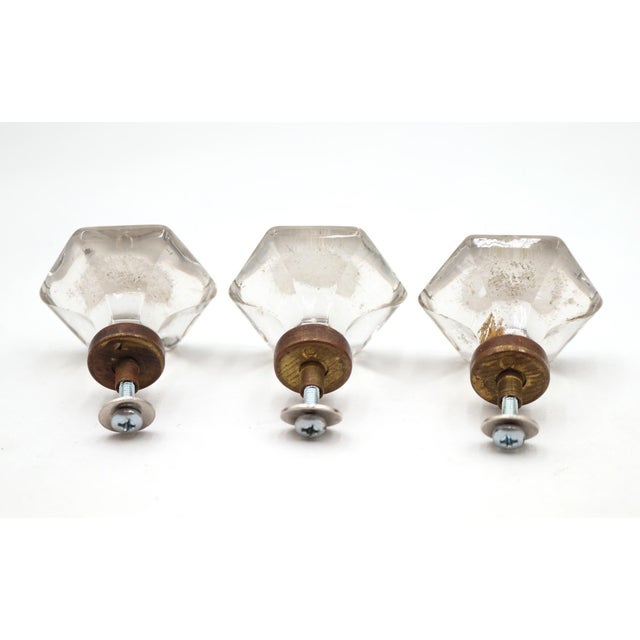 Set of 3 Vintage 2 In. Hexagon Glass Cabinet Drawer Knobs For Sale - Image 4 of 6