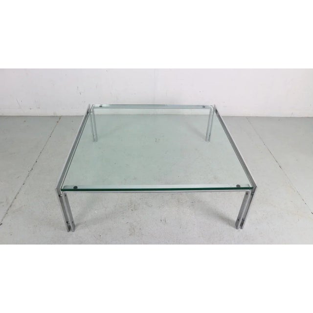 Large Dutch Metaform Steel & Glass Coffee Table attributed to Hank Kwint, 1970 For Sale - Image 4 of 12