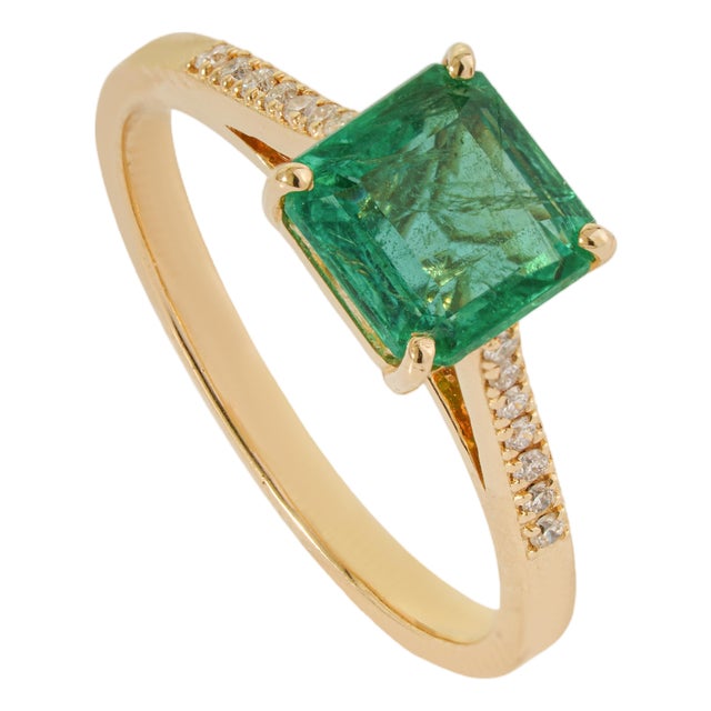 1.63ct Square Cut Zambian Emerald Diamond 14k Gold Victorian Engagement Ring Size 5 For Sale