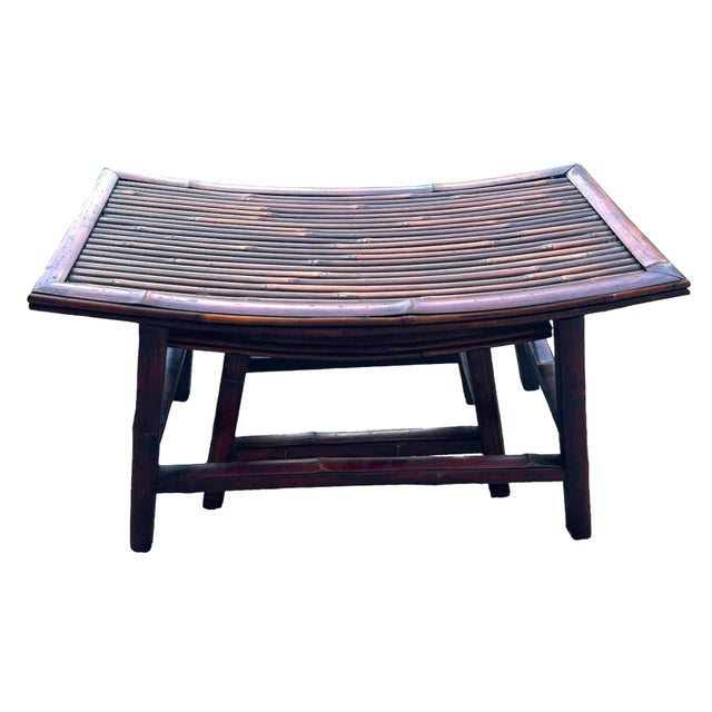 Coastal Pair of Rattan Bamboo Curved Benches | Chairish
