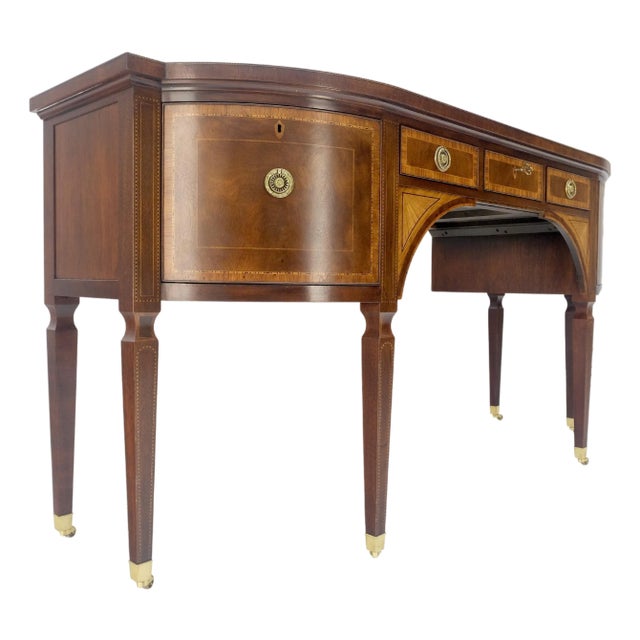 Baker Mahogany Banded Top Hepplewhite Brass Castors Tapered Legs Sideboard MINT For Sale