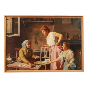 After G. Bellei, Interior Scene, Oil on Canvas, 19th Century, Framed